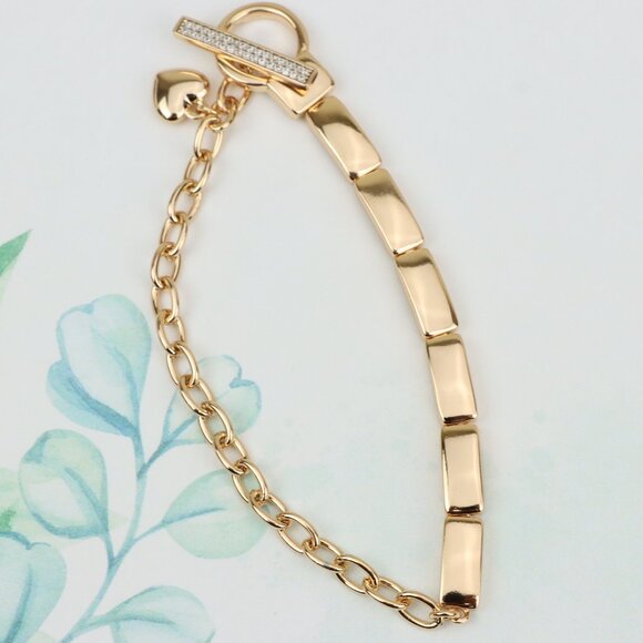 "Elegant Rose Gold Bracelet with Heart Charm & Toggle Clasp, XPBL0905 - Picture 1 of 13